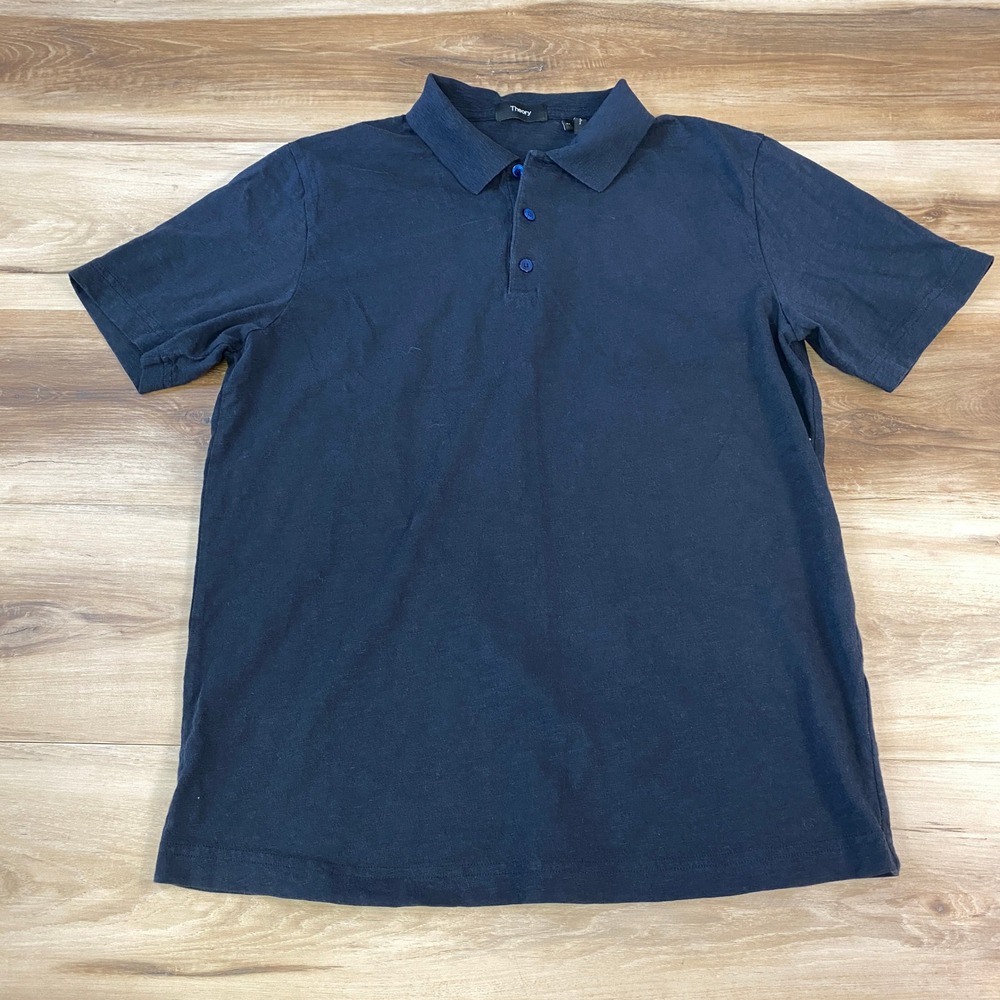 Theory Polo Shirt Mens Medium Minimalist Cotton Short Sleeve Black Bron D Cosmos
